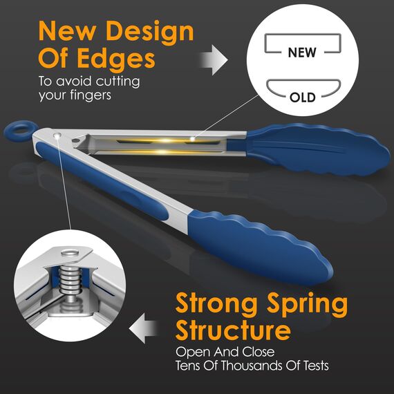 HOTEC Premium Küchenzange aus Edelstahl mit Silikonspitzen, 2 Stück - 22,9 cm und 30,5 cm, klassisches Blau