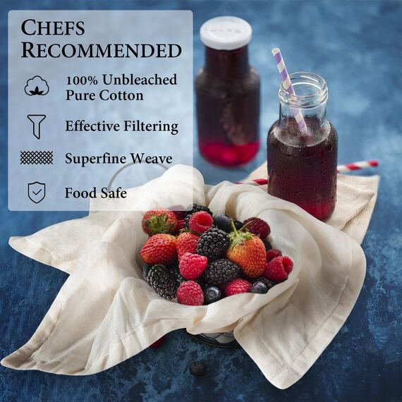 eFond Passiertuch, 8 Stück 50x50cm Käsetuch Feingewebt Dichtegrad 100 Cheesecloth Ungebleichte Reine Baumwolle mulltuch mit Sauber Umgeschlagene Saum, Seihtuch Waschbar und Wiederverwendbar