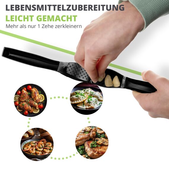 Oliver's Kitchen ® Premium Knoblauchpresse - Handlich & Leicht zu Reinigen - Zerkleinert Knoblauch & Ingwer Mühelos (Kein Schälen Nötig) - Extra Stark & Strapazierfähig