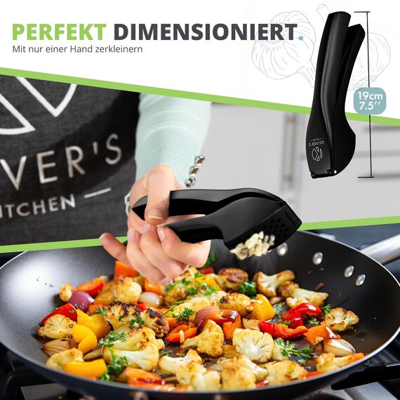 Oliver's Kitchen ® Premium Knoblauchpresse - Handlich & Leicht zu Reinigen - Zerkleinert Knoblauch & Ingwer Mühelos (Kein Schälen Nötig) - Extra Stark & Strapazierfähig