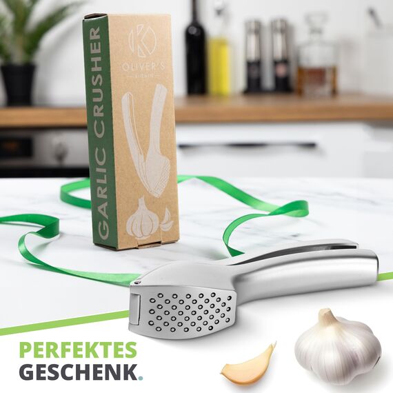Oliver's Kitchen ® Premium Knoblauchpresse - Handlich & Leicht zu Reinigen - Zerkleinert Knoblauch & Ingwer Mühelos (Kein Schälen Nötig) - Extra Stark & Strapazierfähig