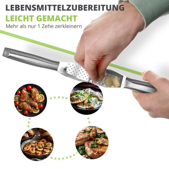 Oliver's Kitchen ® Premium Knoblauchpresse - Handlich & Leicht zu Reinigen - Zerkleinert Knoblauch & Ingwer Mühelos (Kein Schälen Nötig) - Extra Stark & Strapazierfähig