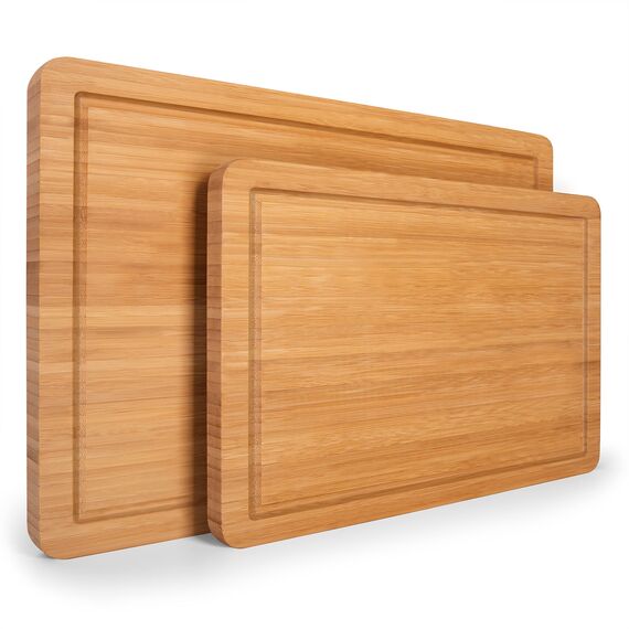 Blumtal Schneidebrett aus 100% Bambus XXL - 2cm dickes Holzbrett antibakteriell - massives Schneidebrett Holz + Saftrille - Holzschneidebrett 45x30x2cm - Alternative zu Kunststoff