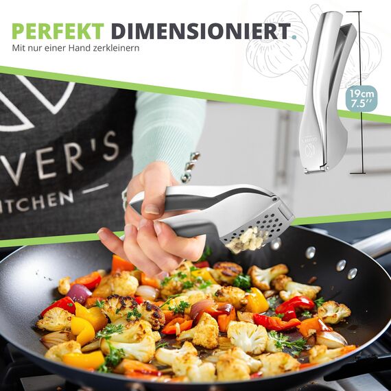 Oliver's Kitchen ® Premium Knoblauchpresse - Handlich & Leicht zu Reinigen - Zerkleinert Knoblauch & Ingwer Mühelos (Kein Schälen Nötig) - Extra Stark & Strapazierfähig