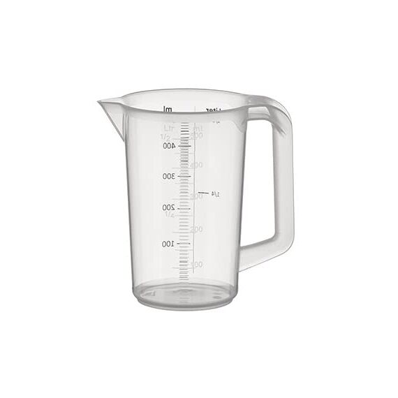 APS Messbecher 0,5 Liter, Ø 9,5 x H: 14 cm, Kunststoffbecher mit geprägter Maßskalierung außen, geschlossener Griff, ml-Einteilung, spülmaschinengeeignet