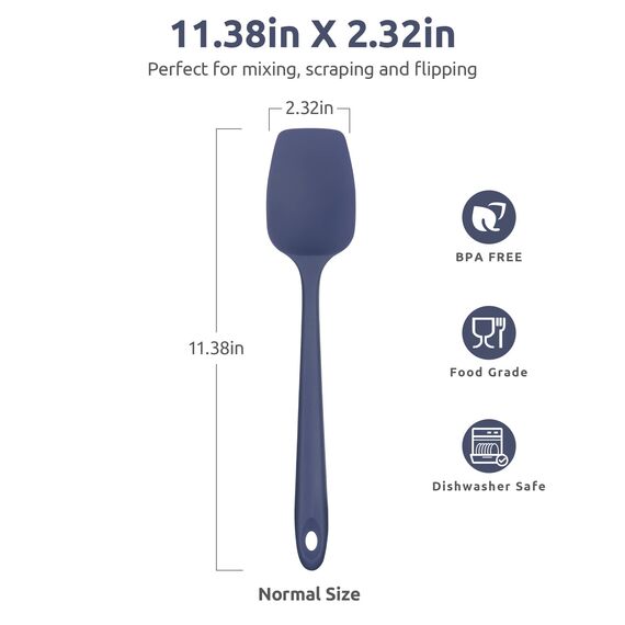 315℃ Hochhitzebeständiger Silikon Löffel Spatel: U-Taste Flexibler Nahtloser Gummispatel, Backen Kochen Silikon Teigschaber für Antihaftbeschichtetes Kochgeschirr Mischen Schaben (29cm, Nachtblau)