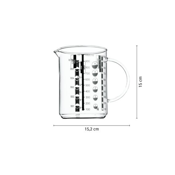 WMF Gourmet Messbecher 1 l – hitzebeständiger Glas-Messbecher mit präziser Skalierung, spülmaschinen- & mikrowellengeeignet, robuster Maßbecher aus Glas zum Kochen, Backen & genauen Abmessen