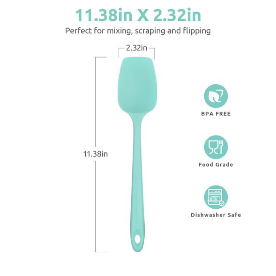 315℃ Hochhitzebeständiger Silikon Löffel Spatel: U-Taste Flexibler Nahtloser Gummispatel, Backen Kochen Silikon Teigschaber für Antihaftbeschichtetes Kochgeschirr Mischen Schaben (29cm, Aqua Sky)