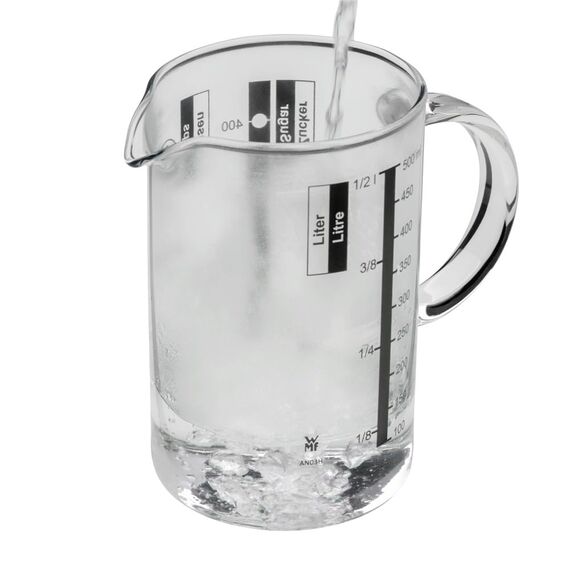 WMF Gourmet Messbecher Glas 500 ml, hitzebeständiges Glas, Messbecher 500ml, Skalierung für Liter, Milliliter, Tassen und Gramm