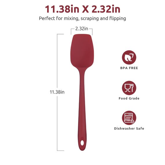 315℃ Hochhitzebeständiger Silikon Löffel Spatel: U-Taste Flexibler Nahtloser Gummispatel, Backen Kochen Silikon Teigschaber für Antihaftbeschichtetes Kochgeschirr Mischen Schaben (29cm, Rot)