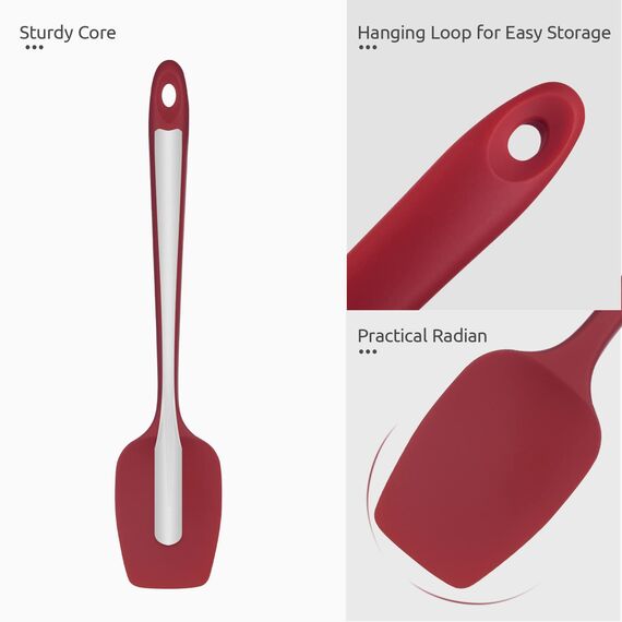 315℃ Hochhitzebeständiger Silikon Löffel Spatel: U-Taste Flexibler Nahtloser Gummispatel, Backen Kochen Silikon Teigschaber für Antihaftbeschichtetes Kochgeschirr Mischen Schaben (29cm, Rot)