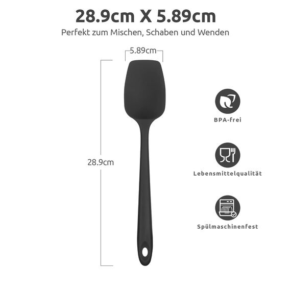 315℃ Hochhitzebeständiger Silikon Löffel Spatel: U-Taste Flexibler Nahtloser Gummispatel, Backen Kochen Silikon Teigschaber für Antihaftbeschichtetes Kochgeschirr Mischen Schaben (29cm, Schwarz)