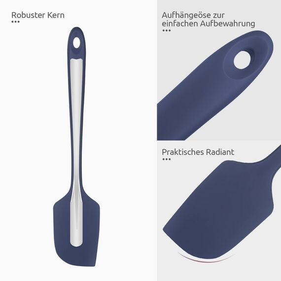 315℃ Hitzebeständiger Großer Silikon Spatel: U-Taste Antihaft Flexibler Nahtloser Teigschaber, Backen Kochen Silikon Küchenutensilien mit Nylonkern zum Mischen Rühren Schaben (29cm, Nachtblau)