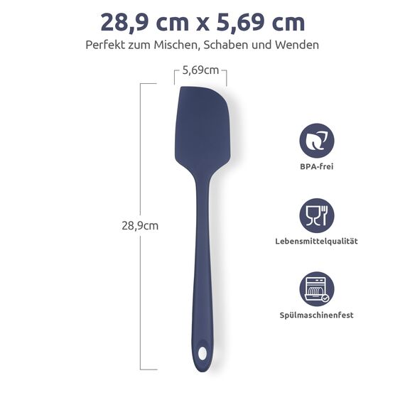315℃ Hitzebeständiger Großer Silikon Spatel: U-Taste Antihaft Flexibler Nahtloser Teigschaber, Backen Kochen Silikon Küchenutensilien mit Nylonkern zum Mischen Rühren Schaben (29cm, Nachtblau)