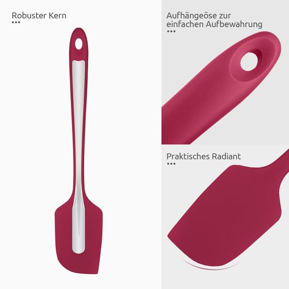 315℃ Hitzebeständiger Großer Silikon Spatel: U-Taste Antihaft Flexibler Nahtloser Teigschaber, Backen Kochen Silikon Küchenutensilien mit Nylonkern zum Mischen Rühren Schaben (29cm, Rot)