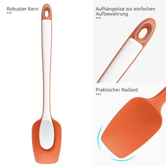 U-Taste 36 cm extra großer Löffelspatel aus Silikon: 315°C hitzebeständiger Kochlöffel in Lebensmittelqualität, nahtloses flexibles Küchengerät zum Backen Rühren Schaben Schöpfen Servieren (Orange)