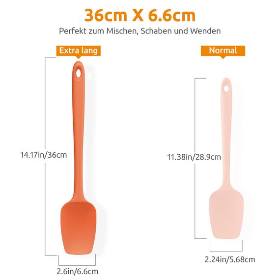 U-Taste 36 cm extra großer Löffelspatel aus Silikon: 315°C hitzebeständiger Kochlöffel in Lebensmittelqualität, nahtloses flexibles Küchengerät zum Backen Rühren Schaben Schöpfen Servieren (Orange)