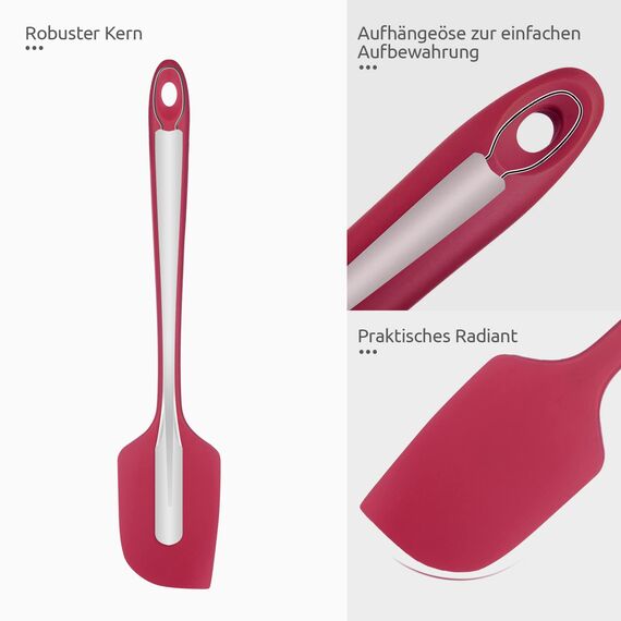 35,6cm Extra Großer Silikon Spatel: U-Taste 315℃ Hitzebeständiger Langer Flexibler Gummispatel für Schalen & Antihaft-kochgeschirr, Nahtloses Backen Teigschaber für Mischen Schaben Kochen (Rot)