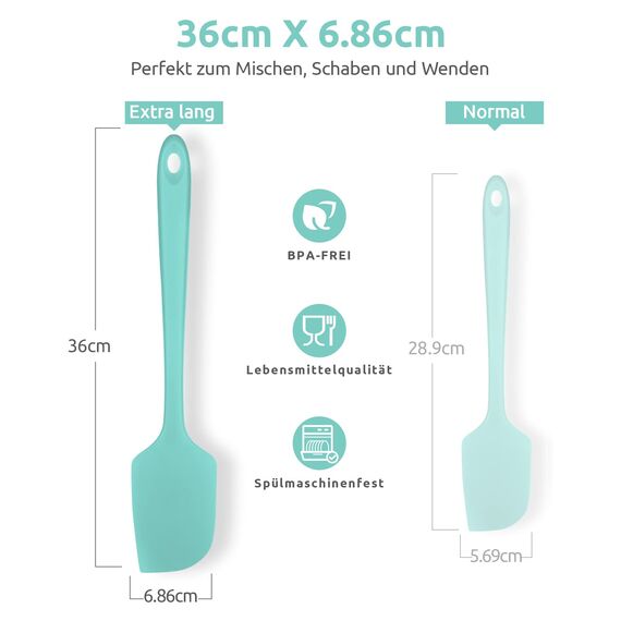 35,6cm Extra Großer Silikon Spatel: U-Taste 315℃ Hitzebeständiger Langer Flexibler Gummispatel für Schalen & Antihaft-kochgeschirr, Nahtloses Backen Teigschaber für Mischen Schaben Kochen (Aqua Sky)