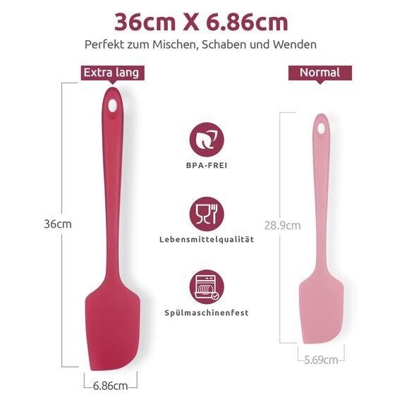 35,6cm Extra Großer Silikon Spatel: U-Taste 315℃ Hitzebeständiger Langer Flexibler Gummispatel für Schalen & Antihaft-kochgeschirr, Nahtloses Backen Teigschaber für Mischen Schaben Kochen (Rot)