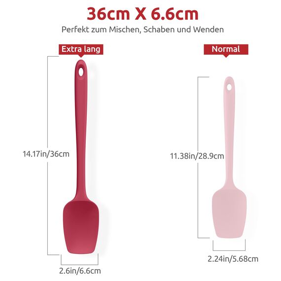 U-Taste 36 cm extra großer Löffelspatel aus Silikon: 315°C hitzebeständiger Kochlöffel in Lebensmittelqualität, nahtloses flexibles Küchengerät zum Backen Rühren Schaben Schöpfen Servieren (Rot)