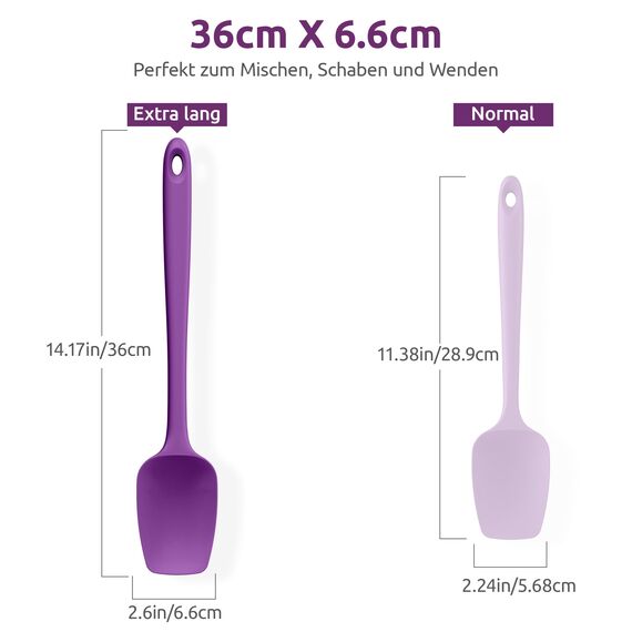 U-Taste 36 cm extra großer Löffelspatel aus Silikon: 315°C hitzebeständiger Kochlöffel in Lebensmittelqualität, nahtloses flexibles Küchengerät zum Backen Rühren Schaben Schöpfen Servieren (Lila)
