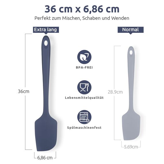 35,6cm Extra Großer Silikon Spatel: U-Taste 315℃ Hitzebeständiger Langer Flexibler Gummispatel für Schalen & Antihaft-kochgeschirr, Nahtloses Backen Teigschaber für Mischen Schaben Kochen (Nachtblau)