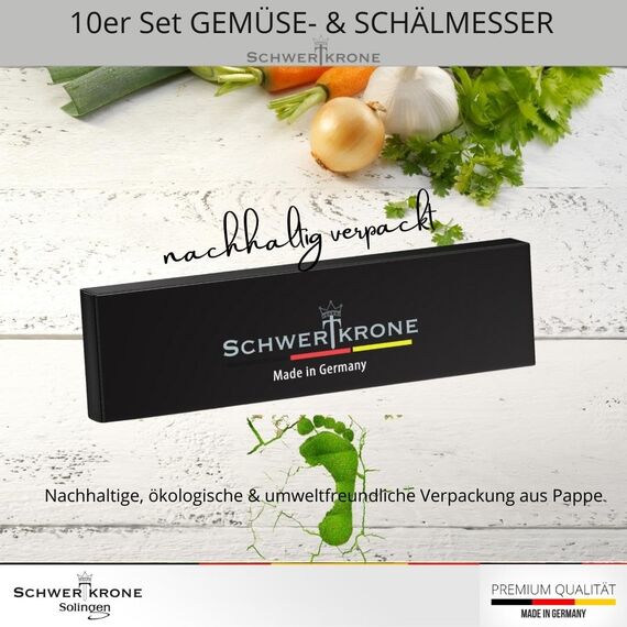 Schwertkrone® Schälmesser 10er Set [MADE IN SOLINGEN - GERMANY] - Gemüsemesser Obstmesser - Küchenmesser klein scharf - Schneidemesser Kartoffelschälmesser - Allzweckmesser (10x schwarz - 6cm Klinge)