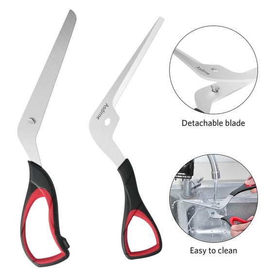 Asdirne Pizzaschere, Pizzaschneider mit Scharfer Edelstahlklinge in Lebensmittelqualität und Griff mit Weichem Griff, Multifunktionale Küchenschere, 27CM, Schwarz/Rot