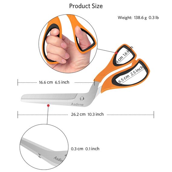 Asdirne Pizzaschere, Pizzaschneider mit lebensmittelechtem, scharfem Edelstahlblatt und weichem Griff, multifunktionale Küchenschere, 27 cm, Schwarz/Orange