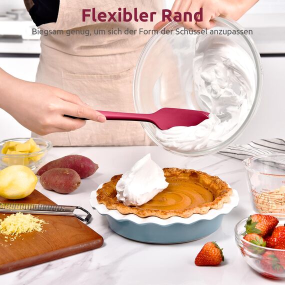 315℃ Hitzebeständiger Großer Silikon Spatel: U-Taste Antihaft Flexibler Nahtloser Teigschaber, Backen Kochen Silikon Küchenutensilien mit Nylonkern zum Mischen Rühren Schaben (29cm, Rot)