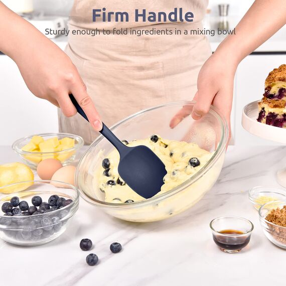 315℃ Hochhitzebeständiger Silikon Löffel Spatel: U-Taste Flexibler Nahtloser Gummispatel, Backen Kochen Silikon Teigschaber für Antihaftbeschichtetes Kochgeschirr Mischen Schaben (29cm, Nachtblau)