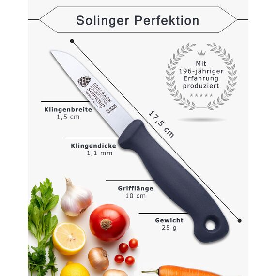 Edelbach Solingen | Küchenmesser Set | Deutsch | Ultrascharf | Messerset, Obstmesser, Gemüsemesser, Schäler, Sparschäler, Schälmesser, Solingen Messer (4er 'Perfect' gerade 3")