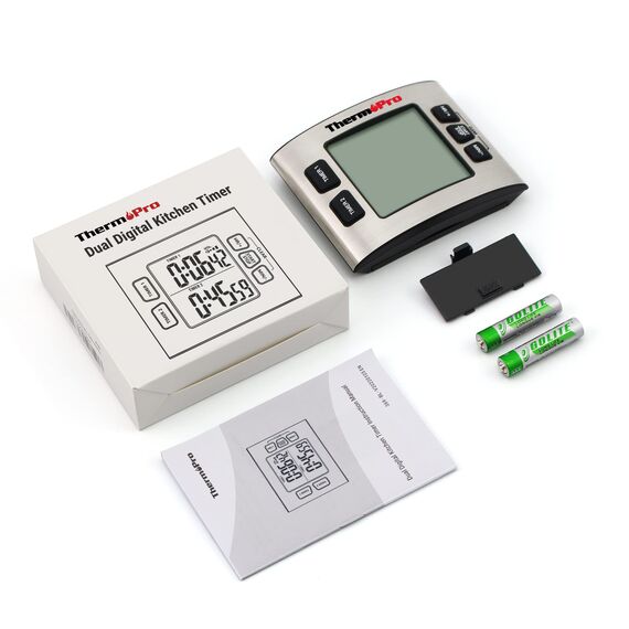 ThermoPro TM02 digitaler Küchentimer mit 2 Countdown-Stoppuhren Timer/Magnetuhr mit einstellbarem lautem Alarm und Hintergrundbeleucht mit großen LCD-Ziffern/24-Stunden-Anzeige für Kinder Lehrer