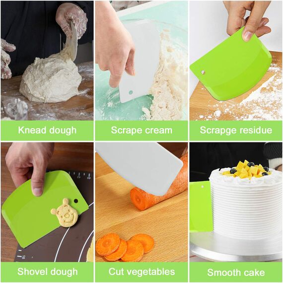 Vicloon Teigkarte Set, 3 Stück Edelstahl Teigschneider, Kunststoff Teigschaberkarte Tortenkarte, Teigschneider für Kuchen, Pizza, Brotschneiden, Küchenbedarf