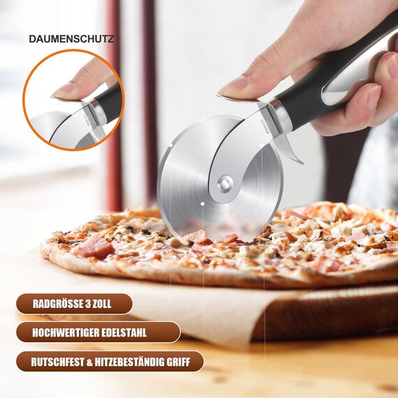 SCHVUBENR Premium Pizzaschneider - Superscharfer Pizzaroller aus Edelstahl - Leicht zu schneiden und zu reinigen - Spülmaschinenfest - Für große und kleine Pizza - Küchenutensilien - Schwarz
