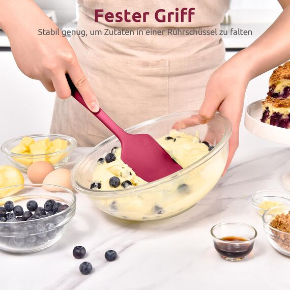 315℃ Hitzebeständiger Großer Silikon Spatel: U-Taste Antihaft Flexibler Nahtloser Teigschaber, Backen Kochen Silikon Küchenutensilien mit Nylonkern zum Mischen Rühren Schaben (29cm, Rot)