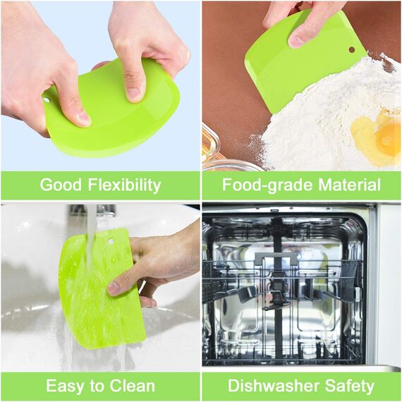 Vicloon Teigschaberkarte Kunststoff, 3 Stück Schüsselschaber, Dough Scraper Plastic, Teigschneider für Teigkuchen, Pizza, Backwerkzeug (Grün/Weiß/Rosa)