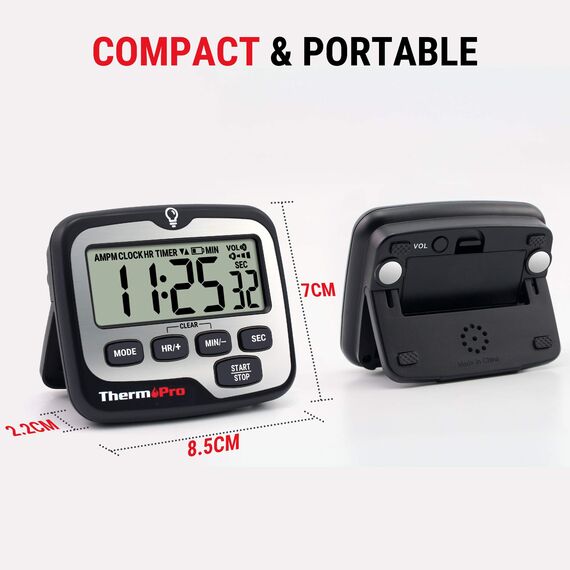 ThermoPro TM01 Küchentimer, digital, mit großem LCD-Display, Lautstärke, Alarm, Timer, Multifunktions-Timer, verstellbar, Countdown, Hintergrundbeleuchtung