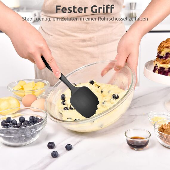 315℃ Hochhitzebeständiger Silikon Löffel Spatel: U-Taste Flexibler Nahtloser Gummispatel, Backen Kochen Silikon Teigschaber für Antihaftbeschichtetes Kochgeschirr Mischen Schaben (29cm, Schwarz)