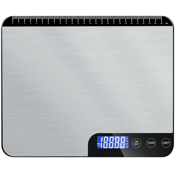 Küchenwaage Digital 20KG,Großer Wiegefläche Digitalwaage mit Lineal,Professionelle Electronische Waage,Edelstahl Haushaltswaage Lebensmittelwaage,Tara Funktion,no Usb 5 Einheiten,LCD inkl. Batterien
