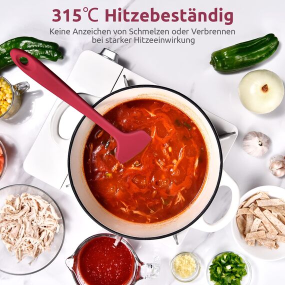 35,6cm Extra Großer Silikon Spatel: U-Taste 315℃ Hitzebeständiger Langer Flexibler Gummispatel für Schalen & Antihaft-kochgeschirr, Nahtloses Backen Teigschaber für Mischen Schaben Kochen (Rot)