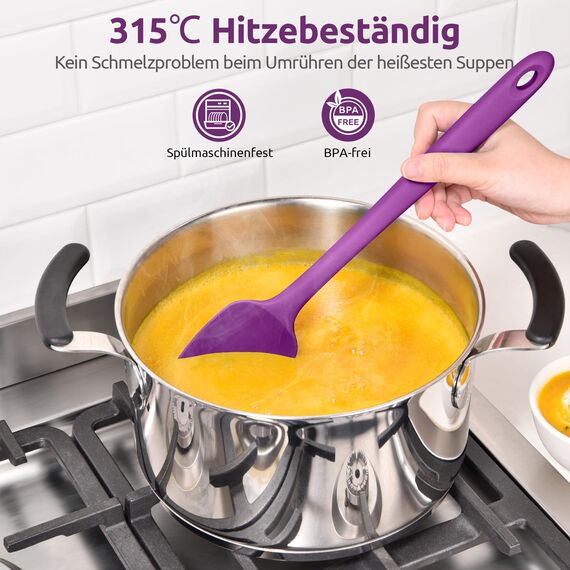 U-Taste 36 cm extra großer Löffelspatel aus Silikon: 315°C hitzebeständiger Kochlöffel in Lebensmittelqualität, nahtloses flexibles Küchengerät zum Backen Rühren Schaben Schöpfen Servieren (Lila)