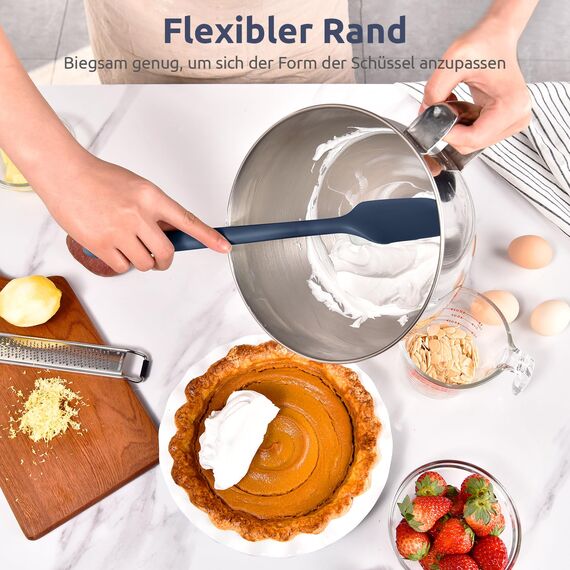 35,6cm Extra Großer Silikon Spatel: U-Taste 315℃ Hitzebeständiger Langer Flexibler Gummispatel für Schalen & Antihaft-kochgeschirr, Nahtloses Backen Teigschaber für Mischen Schaben Kochen (Nachtblau)