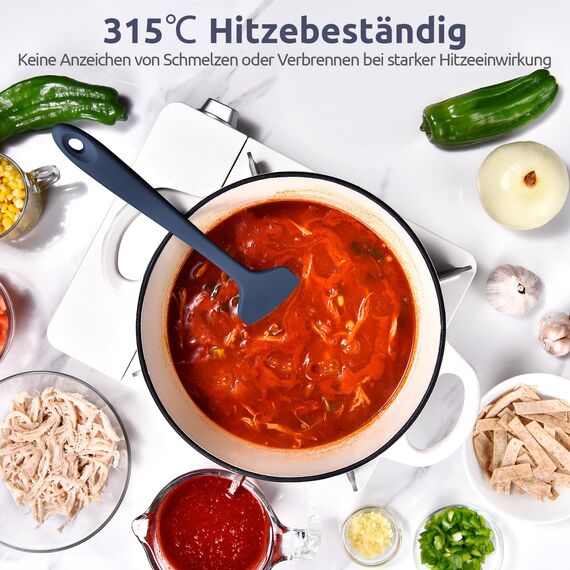 315℃ Hitzebeständiger Großer Silikon Spatel: U-Taste Antihaft Flexibler Nahtloser Teigschaber, Backen Kochen Silikon Küchenutensilien mit Nylonkern zum Mischen Rühren Schaben (29cm, Nachtblau)