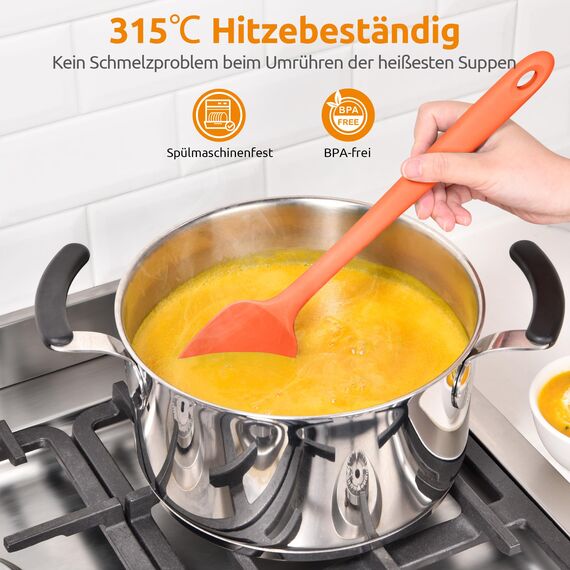 U-Taste 36 cm extra großer Löffelspatel aus Silikon: 315°C hitzebeständiger Kochlöffel in Lebensmittelqualität, nahtloses flexibles Küchengerät zum Backen Rühren Schaben Schöpfen Servieren (Orange)