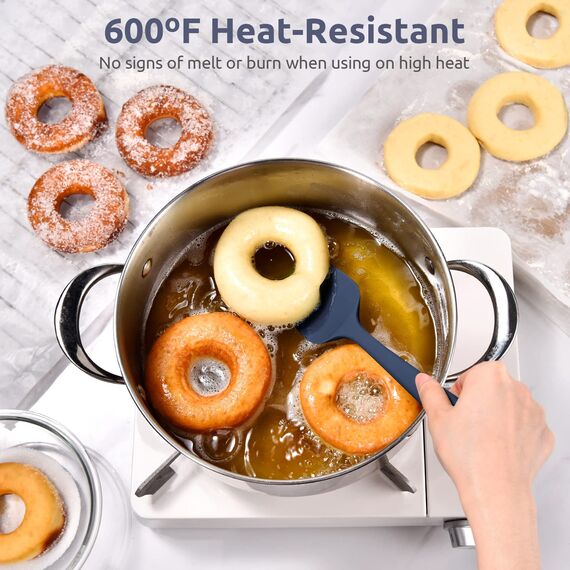 315℃ Hochhitzebeständiger Silikon Löffel Spatel: U-Taste Flexibler Nahtloser Gummispatel, Backen Kochen Silikon Teigschaber für Antihaftbeschichtetes Kochgeschirr Mischen Schaben (29cm, Nachtblau)