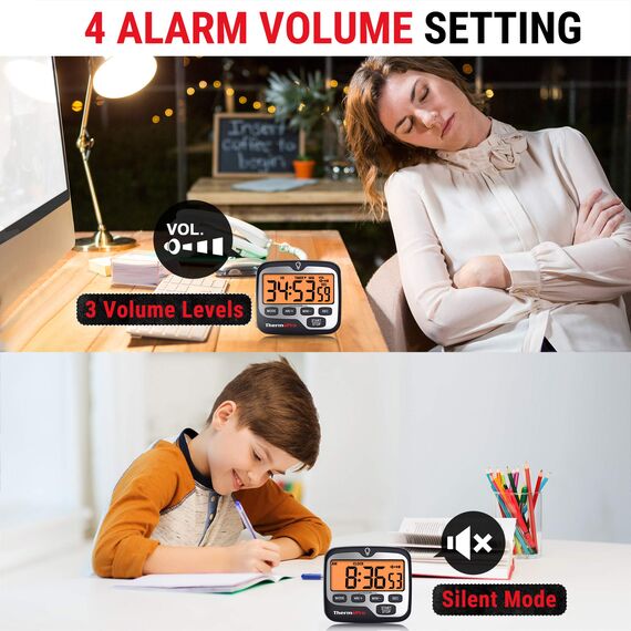 ThermoPro TM01 Küchentimer, digital, mit großem LCD-Display, Lautstärke, Alarm, Timer, Multifunktions-Timer, verstellbar, Countdown, Hintergrundbeleuchtung