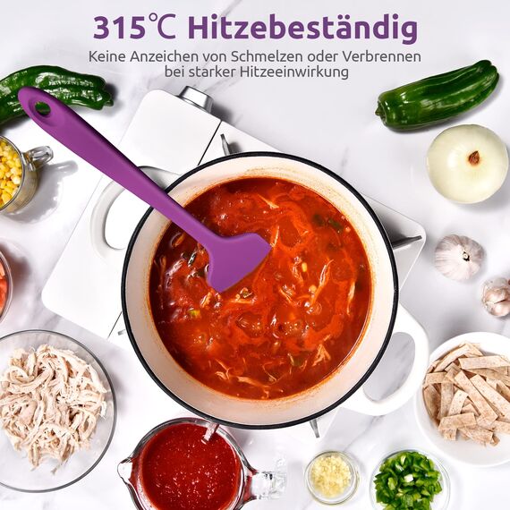 35,6cm Extra Großer Silikon Spatel: U-Taste 315℃ Hitzebeständiger Langer Flexibler Gummispatel für Schalen & Antihaft-kochgeschirr, Nahtloses Backen Teigschaber für Mischen Schaben Kochen (Lila)