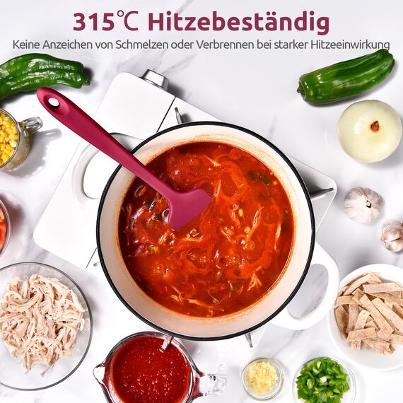 315℃ Hitzebeständiger Großer Silikon Spatel: U-Taste Antihaft Flexibler Nahtloser Teigschaber, Backen Kochen Silikon Küchenutensilien mit Nylonkern zum Mischen Rühren Schaben (29cm, Rot)